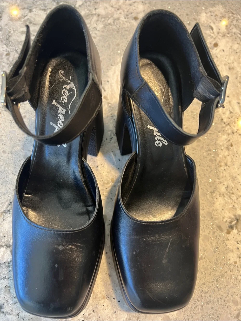 Free People Black Platform Mary Jane Heels with Ankle Strap